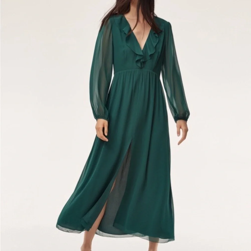Aritzia Wilfred Mille Midi dark Green new Formal Evening Wedding party Dress Sz0 - Picture 4 of 13